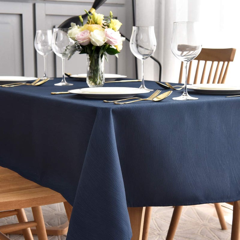 maxmill Square Table Cloth Swirl Design Water Proof Wrinkle Free Heavy Weight Soft Tablecloth Decorative Fabric Table Cover for Outdoor and Indoor Use Square 70 x 70 Inch Navy Blue - Image 1